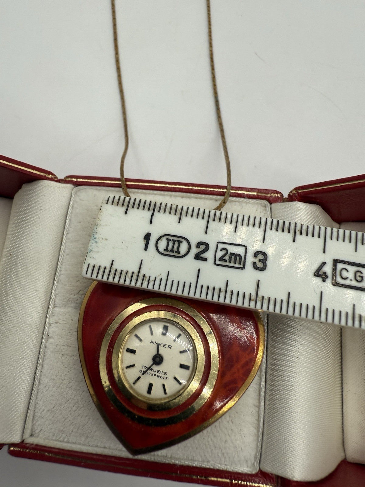 RETRO VINTAGE ANKER HERZ ANHÄNGER UHR ROT VERGOLDET LÄUFT