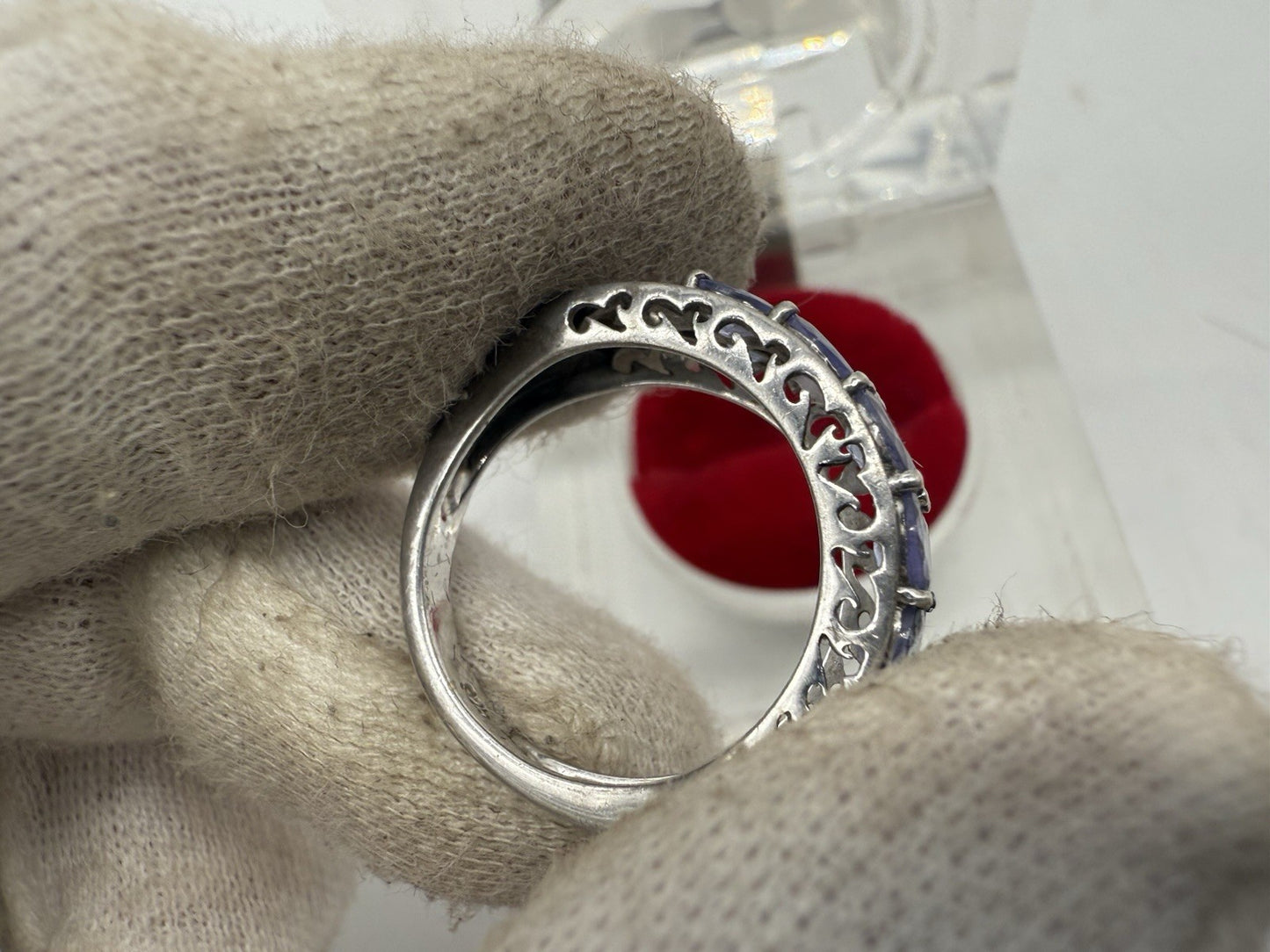 VINTAGE 925 STERLING SILBER RING MIT LILA STEINE OVALSCHLIFF GR.55
