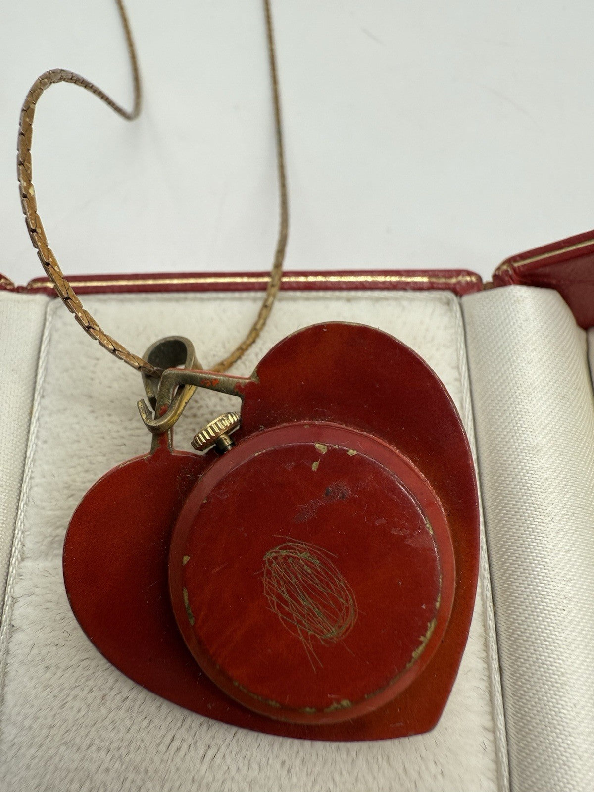 RETRO VINTAGE ANKER HERZ ANHÄNGER UHR ROT VERGOLDET LÄUFT