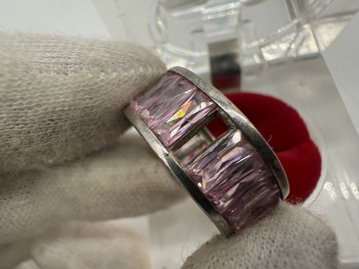 VINTAGE 925 SILBER RING MIT ROSA SIMULIERTEN RUBINEN GR.56