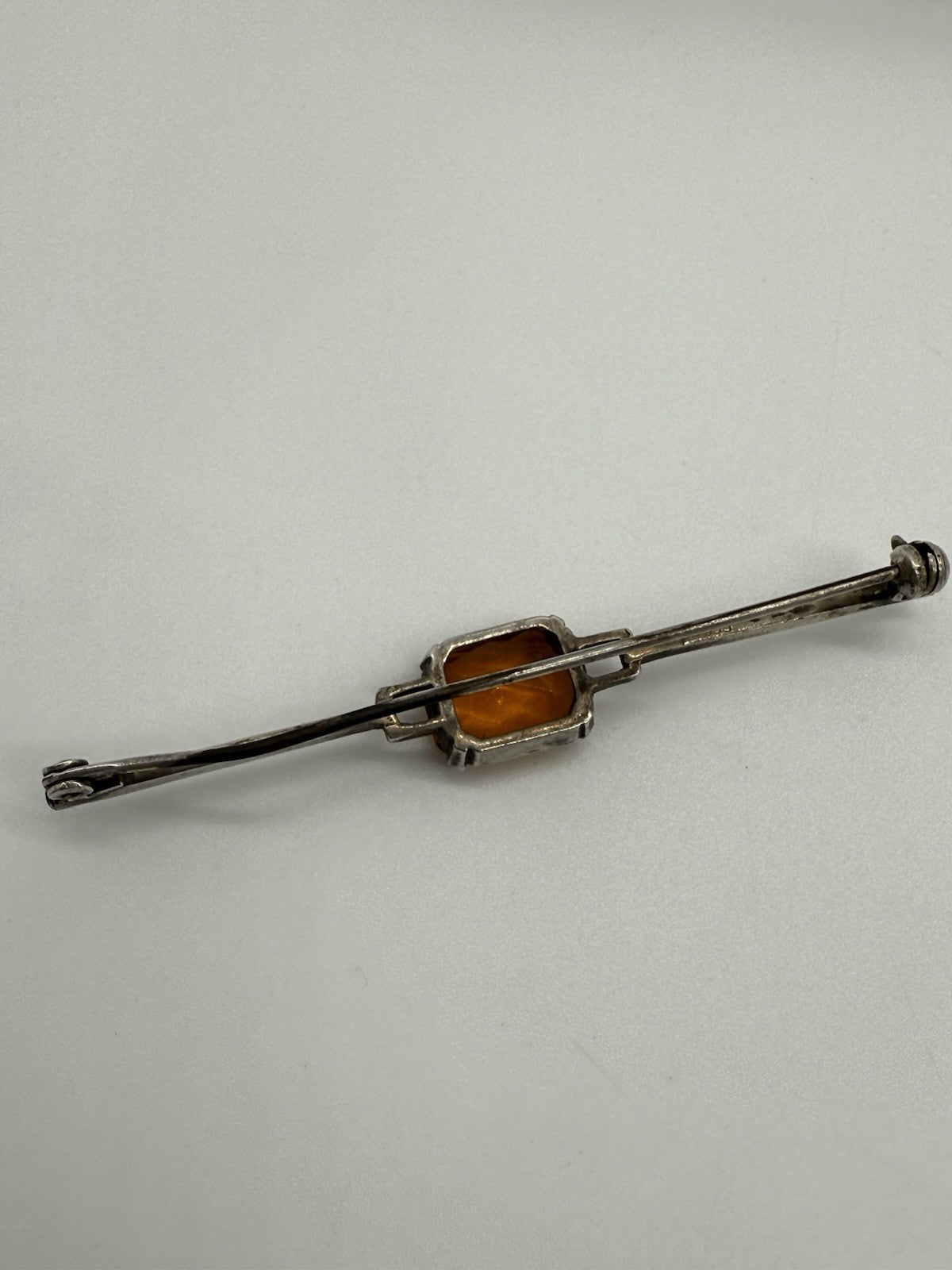 SCHÖNE ANTIKE 835er SILBER STABBROSCHE ORANGER STEIN BROSCHE