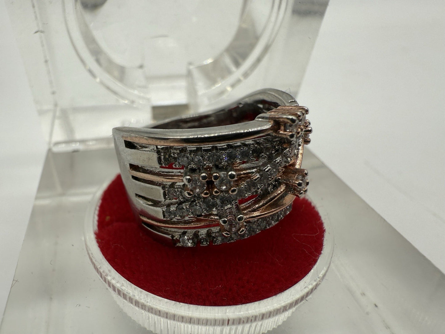 BREITER 925 SILBERRING MIT ZIRKONIA & ROSEGOLD AKZENTEN GR.58