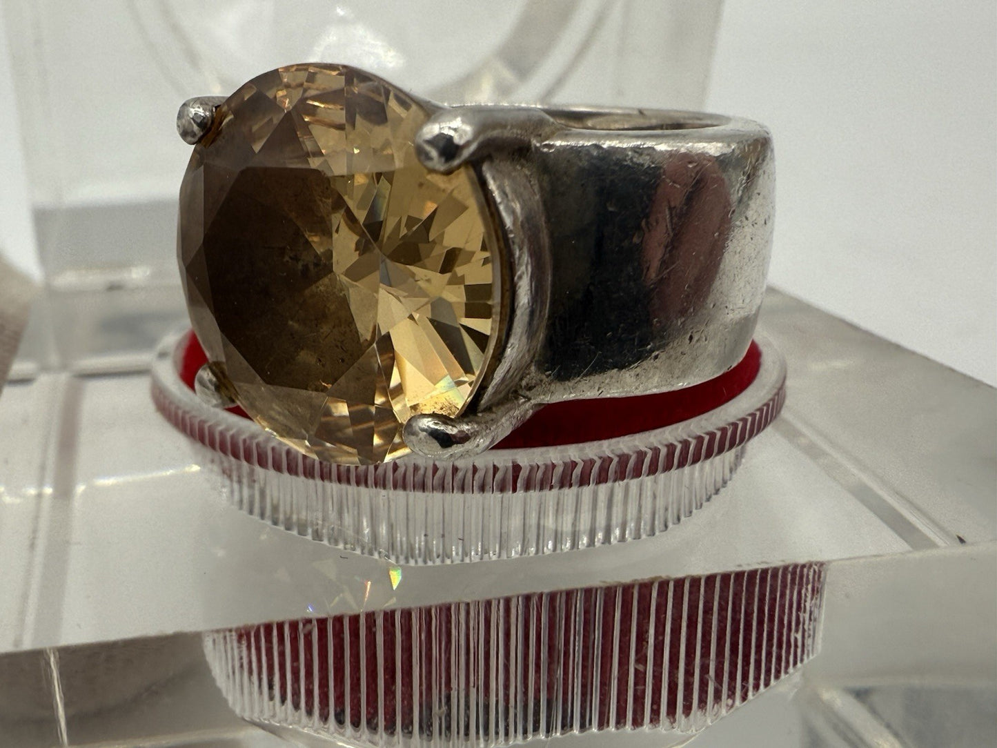 GROßER 925er SILBER RING MIT ORANGEM SCHMUCKSTEIN CITRIN? VINTAGE GR.54