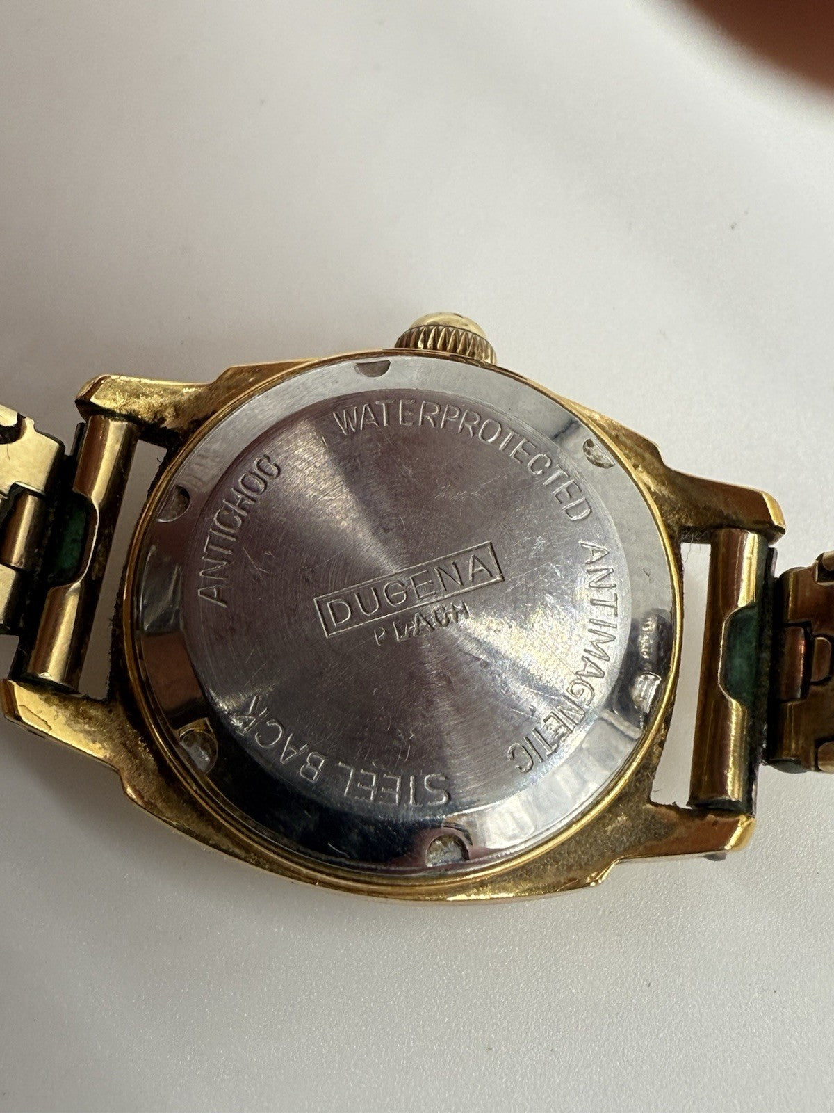 VINTAGE DUGENA FESTA DAMEN UHR STAHL VERGOLDET 20MM HANDAUFZUG LÄUFT