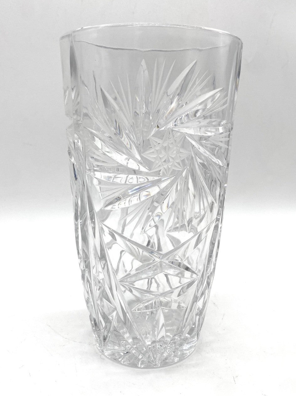 GROßE VINTAGE BLEIKRISTALL VASE, SCHLEUDERSTERN, BOHEMIAN, BÖHMEN