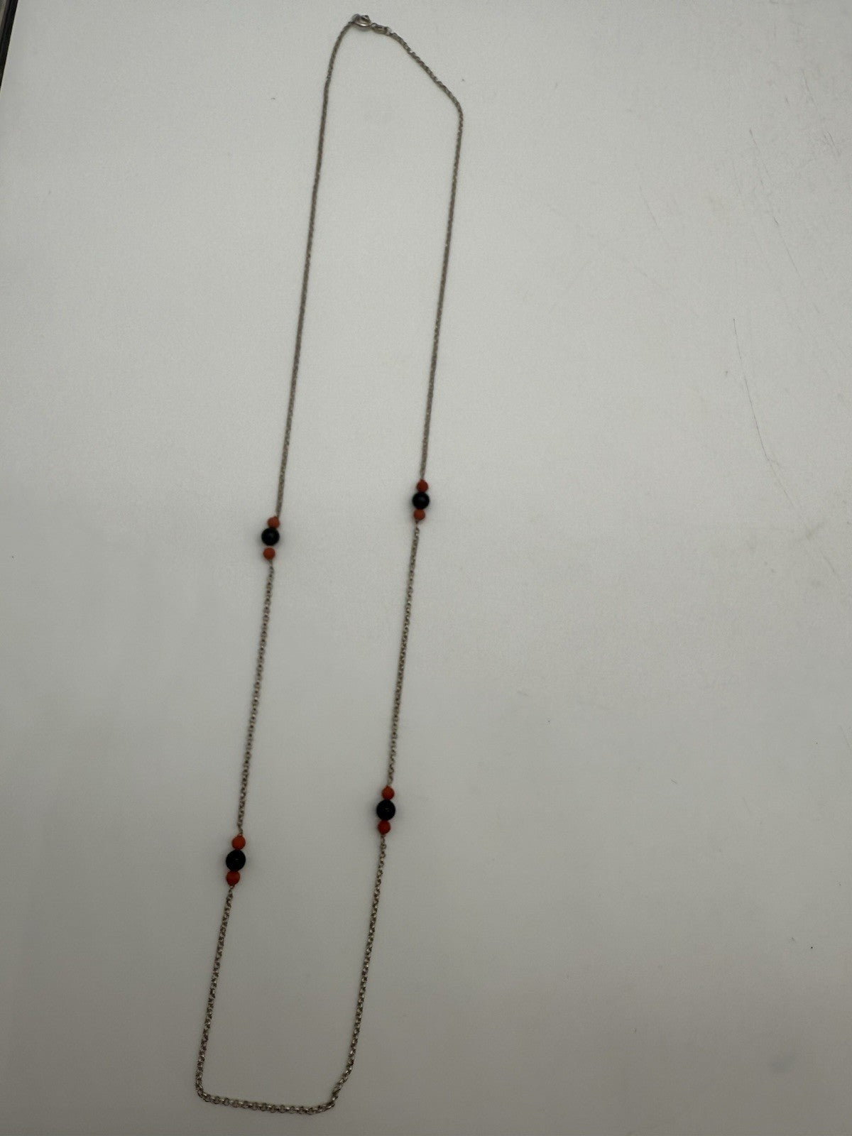 VINTAGE 835 SILBER KETTE MIT KORALLEN .- KUGELN, SCHÖNE ALTE SILBERKETTE