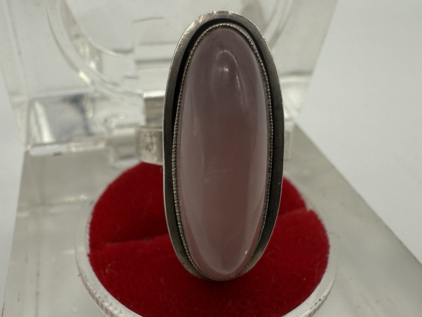 ART DECÒ 935er SILBER RING OVALER ROSENQUARZ SILBERSCHMUCK GR.53