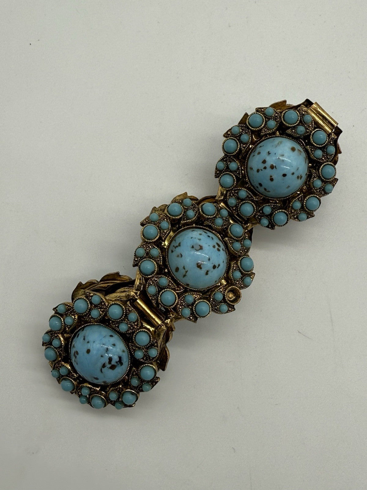 VINTAGE TÜRKIS ARMBAND VERGOLDET GOLD DOUBLE 21cm