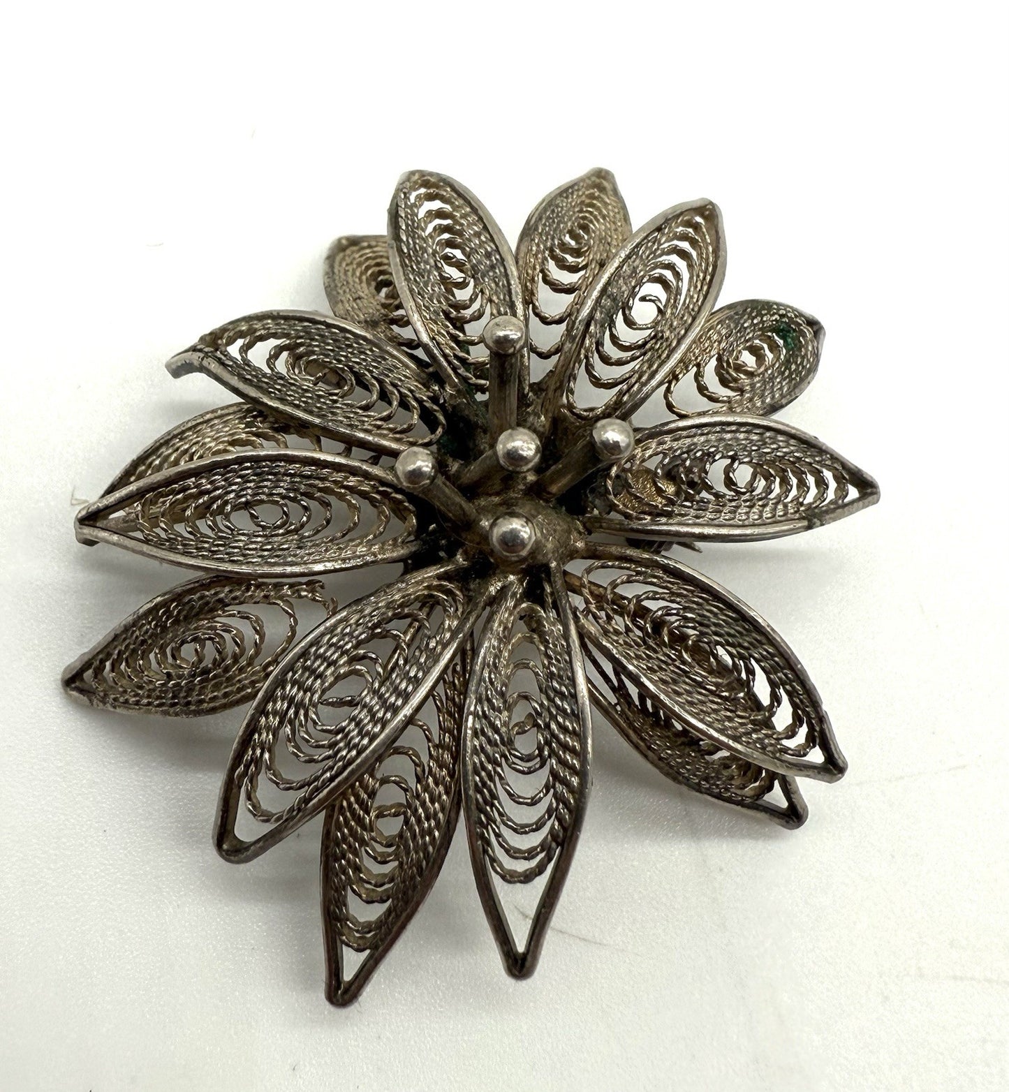 VINTAGE STERLING SILBER FILIGRANE BLUME BROSCHE