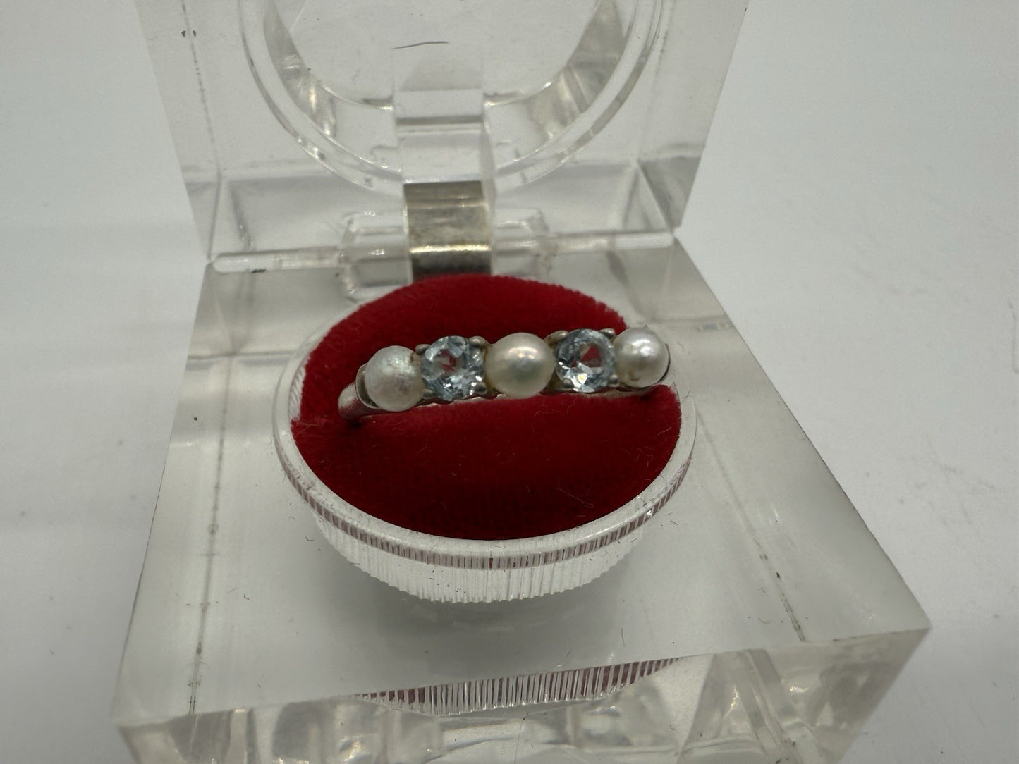 VINTAGE STERLING SILBER RING PERLE FÜNF STEINE RING GR.63