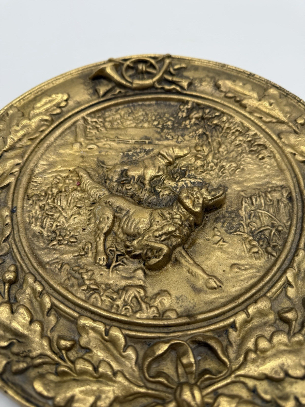 SCHWERER WANDTELLER - BRONZE - JAGDHUNDE JAGDRELIEF JAGDBILD RELIEFBILD