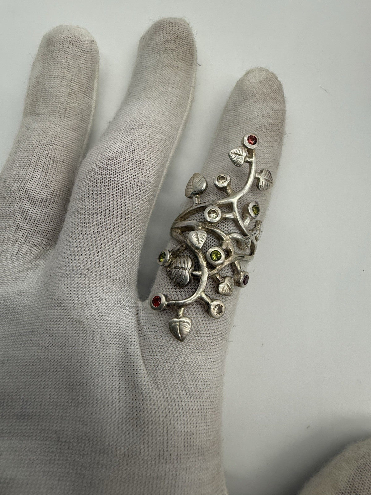 VINTAGE FLORALER RING 925 SILBER RING PERLE & GEMISCHTE EDELSTEINE GR.60