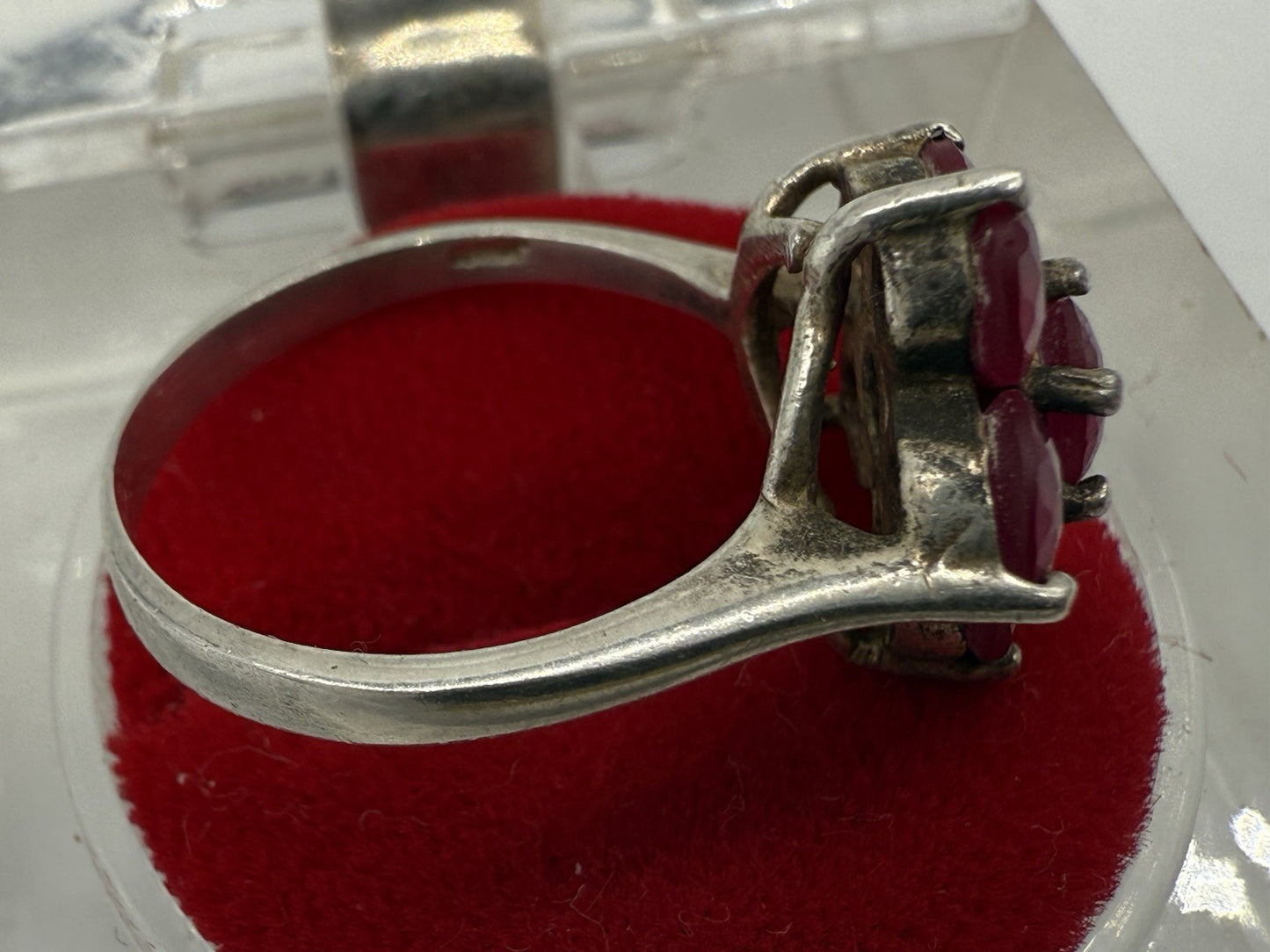 COCKTAILRING IN ECHT SILBER MIT ROTEN RUBINEN FÜR DAMEN HANDGEMACHT GR.53