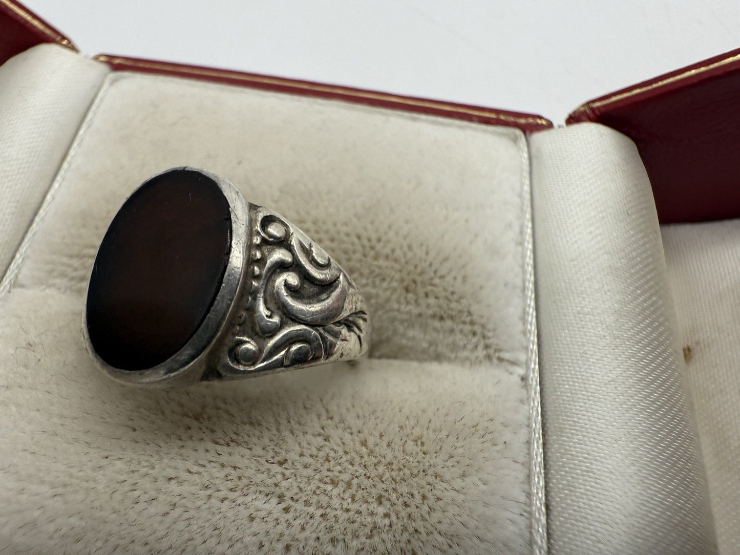 VINTAGE HANDGEFERTIGER STERLING SILBER 835 SCHWARZER ONYX RING GR.54