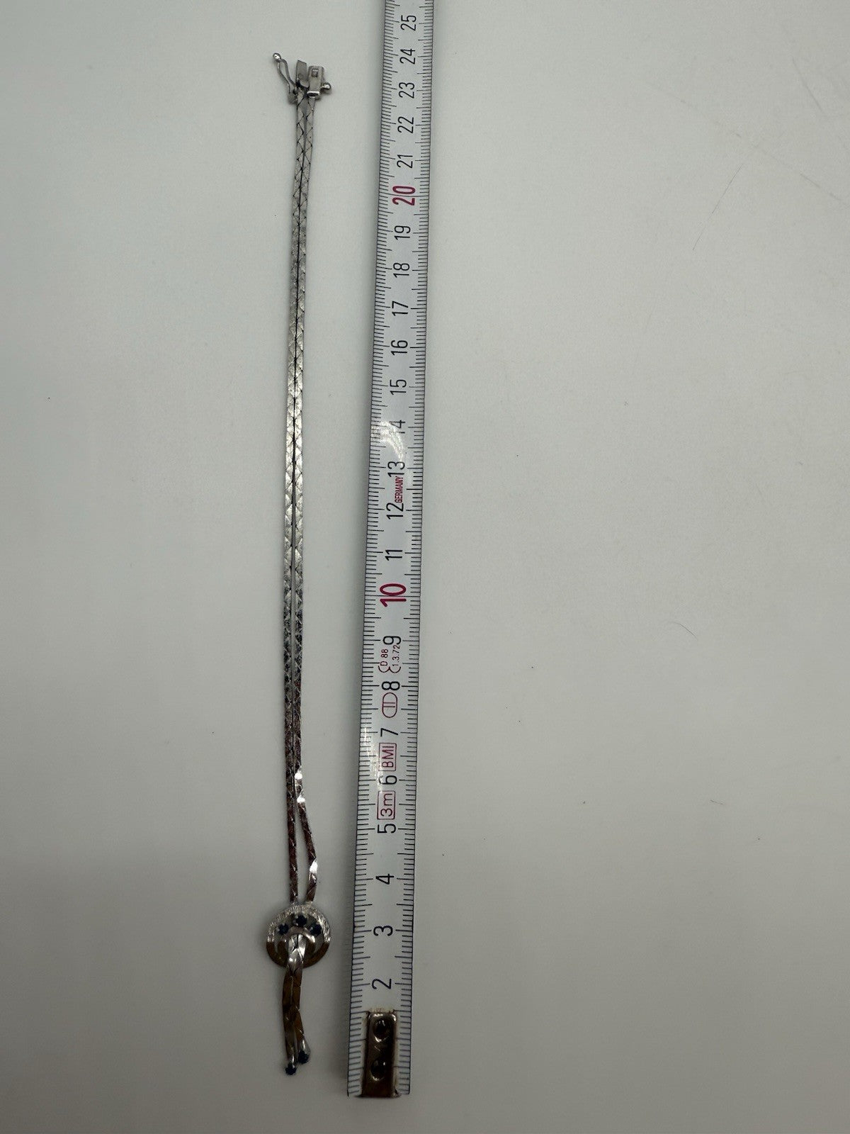 VINTAGE 835 SILBER COLLIER MIT SAPHIRE RHODINIERT ZIERLICH BLAU