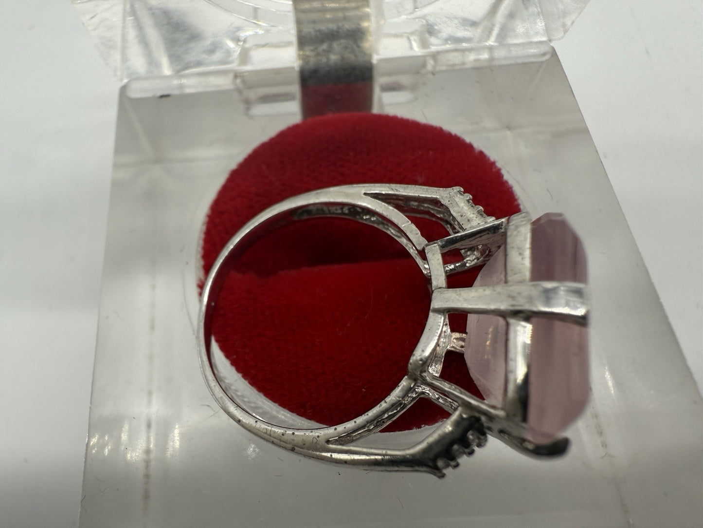 VINTAGE 925 SILBER RING MIT NATÜRLICHM ROSENQUARZ EDELSTEIN GR.54