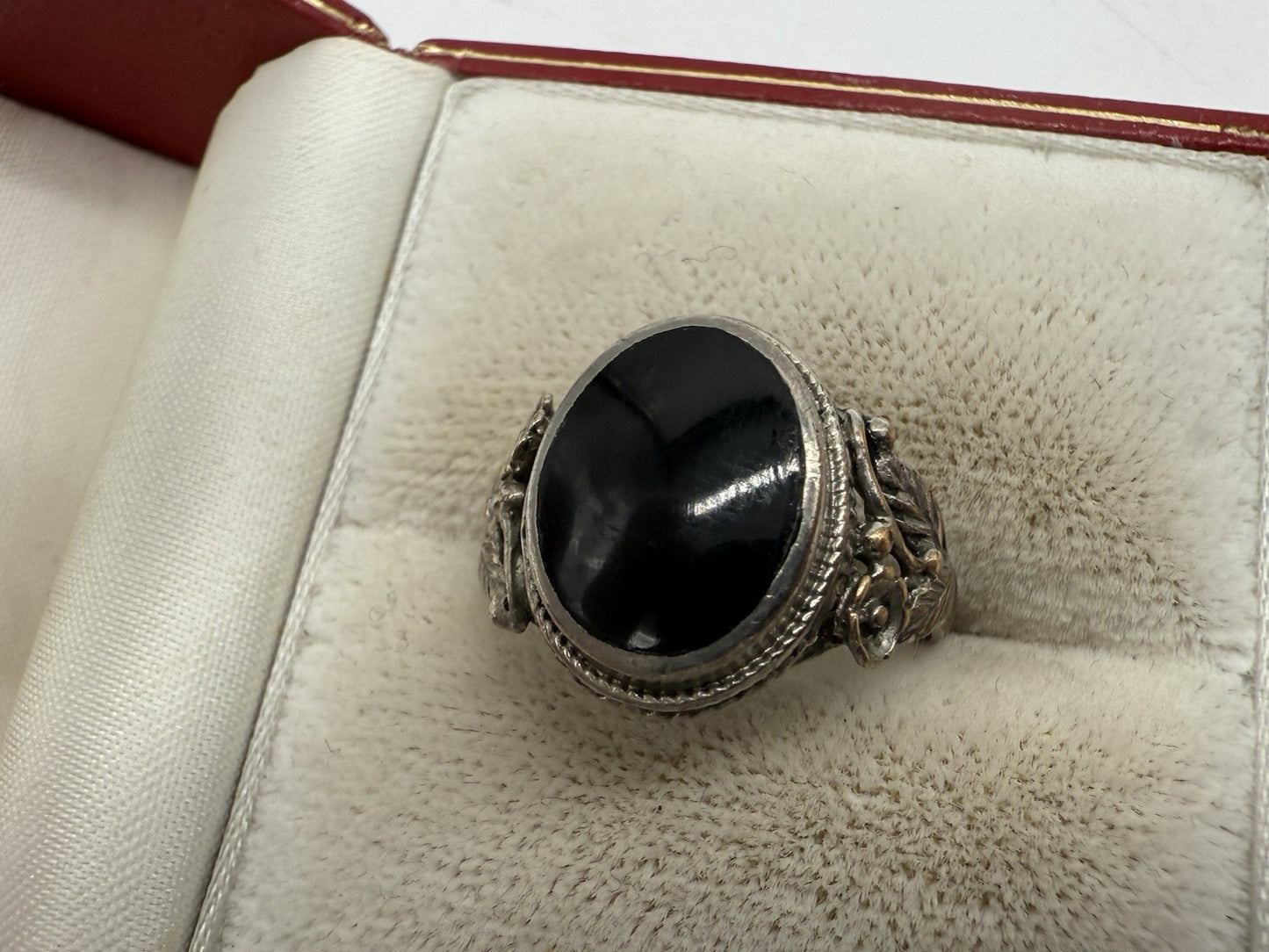 ANTIK JUGENDSTIL ART DÉCO ONYX RING GR.56