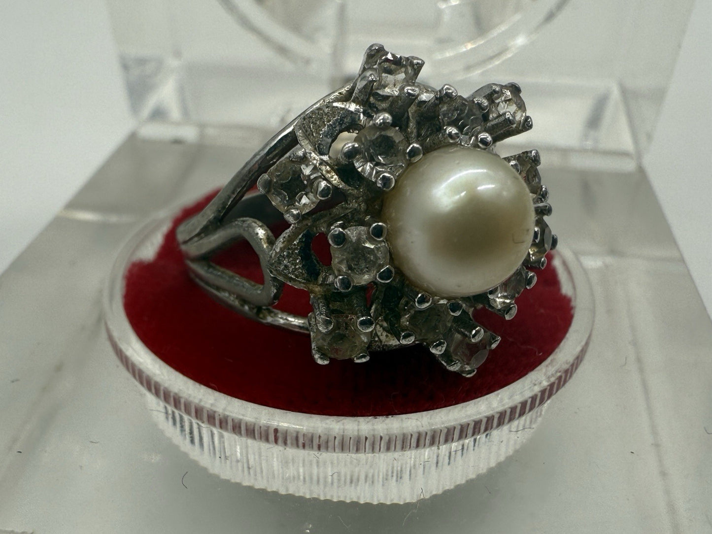 KLASSISCHER SCHÖNER RING MIT PERLE UND ZIRKONIA 800 SILBER VINTAGE GR.54