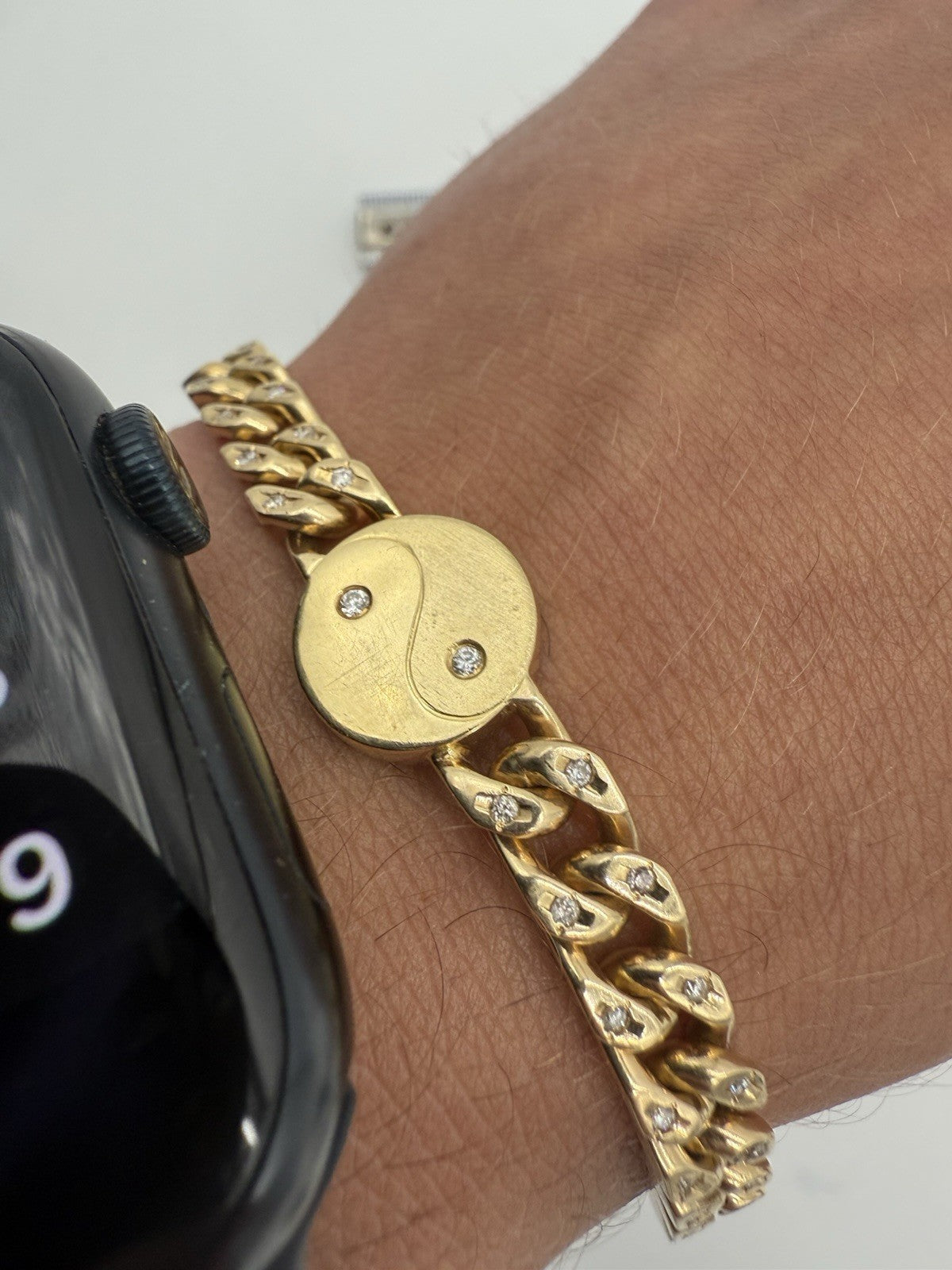 585 GOLDARMBAND MIT BRILLANTEN - YIN-YANG DESIGN - 14K GELBGOLD - 19cm