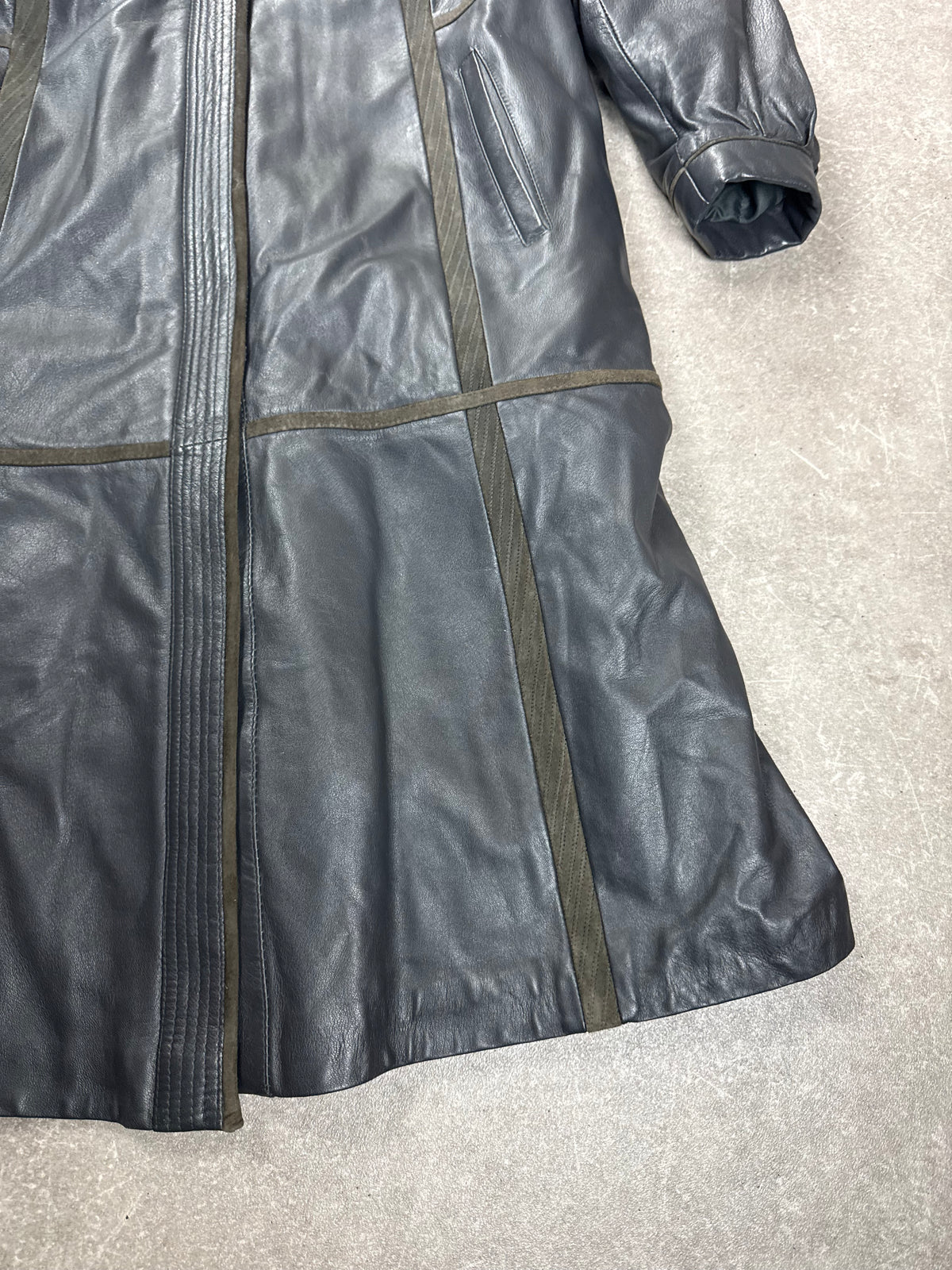 Vintage Leder Mantel 44 Schwarz Echtleder Fellkragen Wintermantel Lang Mantel