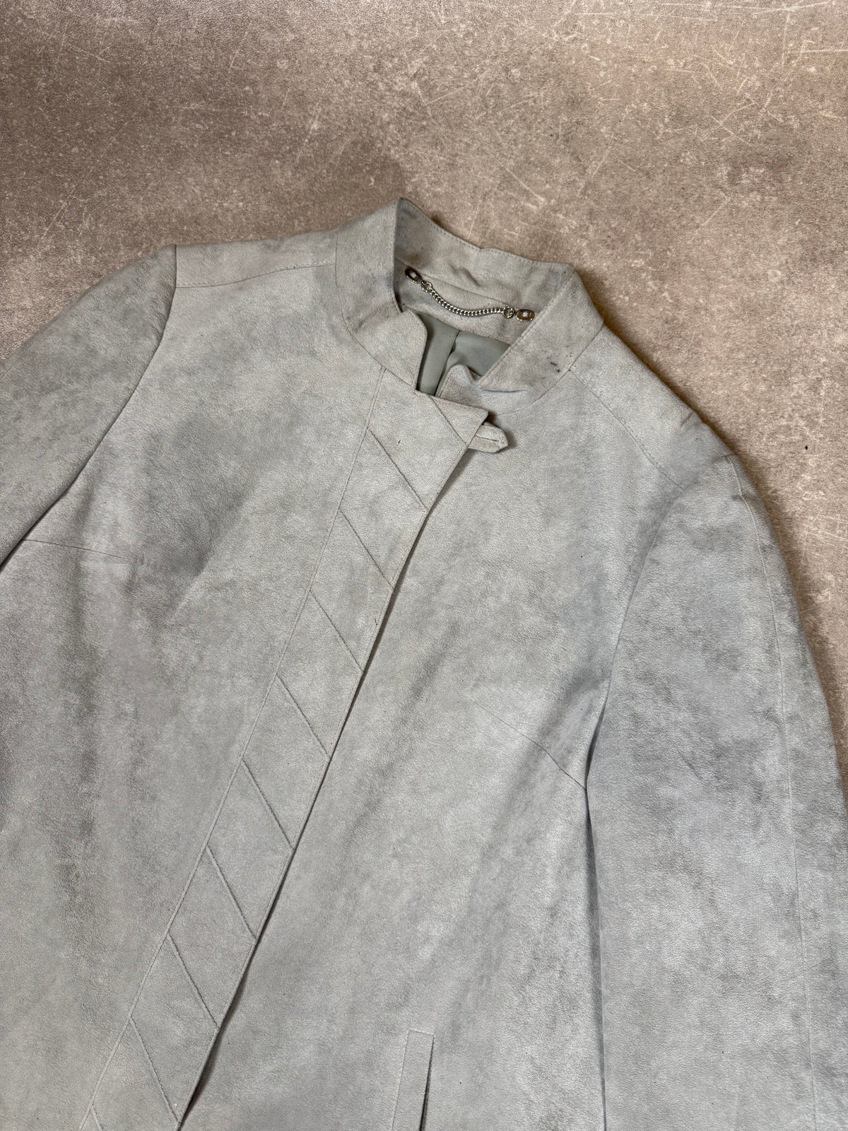 Vintage Damen Ledermantel Hellgrau – Stadick Modell Veloursleder Mantel