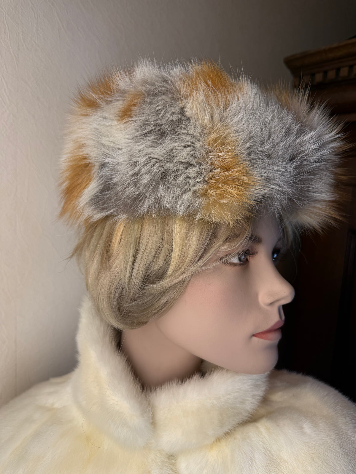 Vintage Rotfuchs Pelzmütze Echtpelz Mehrfarbig Braun Grau Russische Wintermütze Luxury Fur Hat