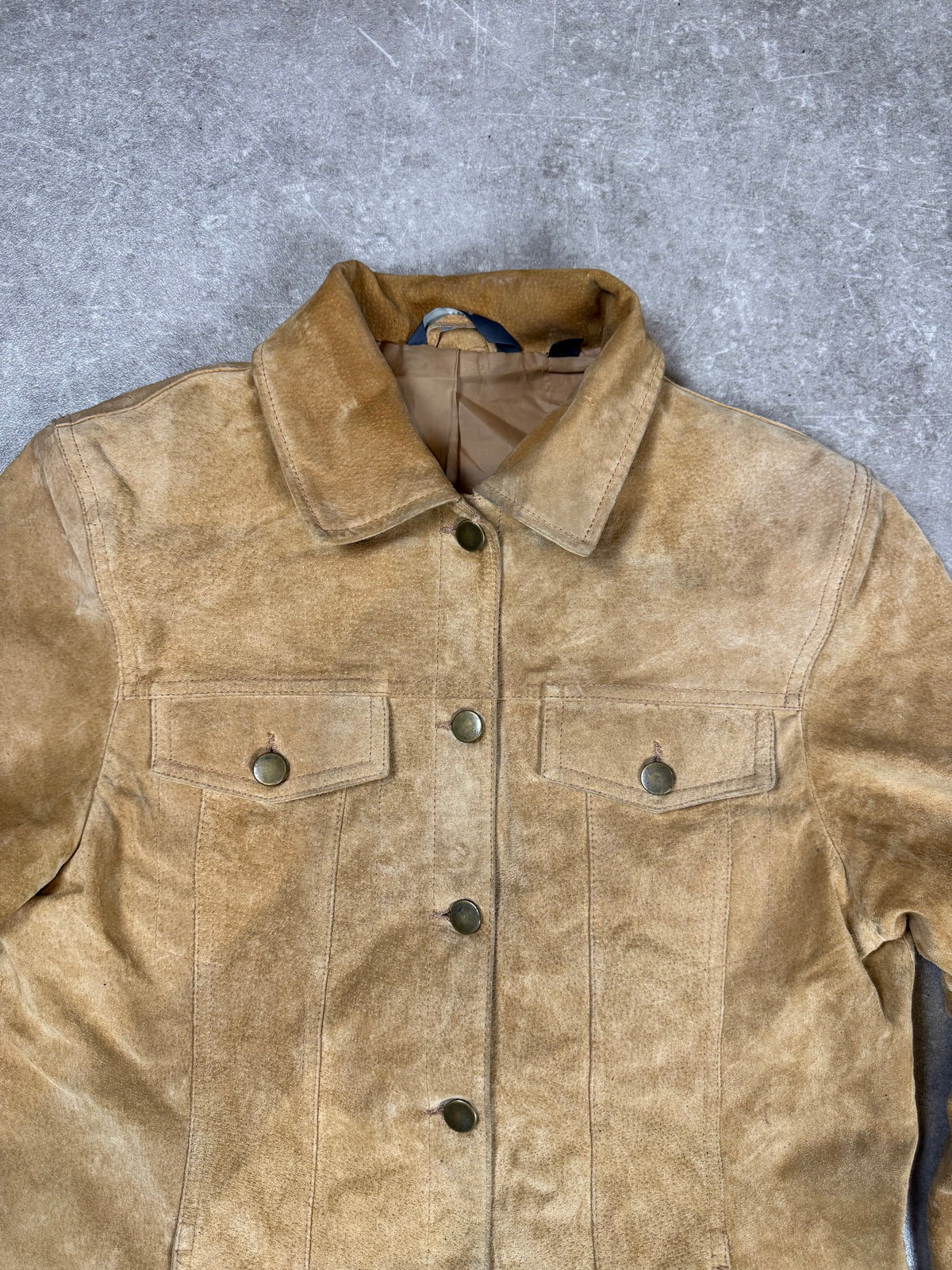 Vintage TCM Damen Lederjacke Echtleder Beige Cognac Gr. ca. 40/42