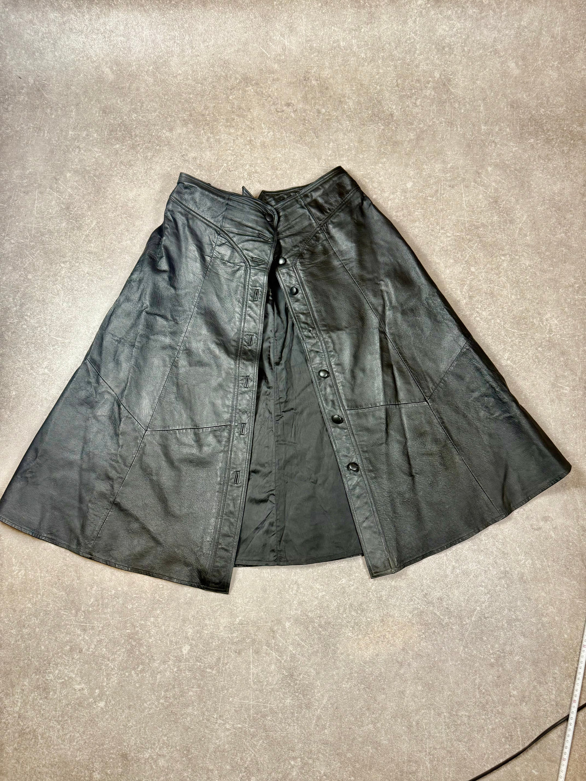 Vintage Damen Lederrock Schwarz Gr. 46 Echtleder A-Linie Lang