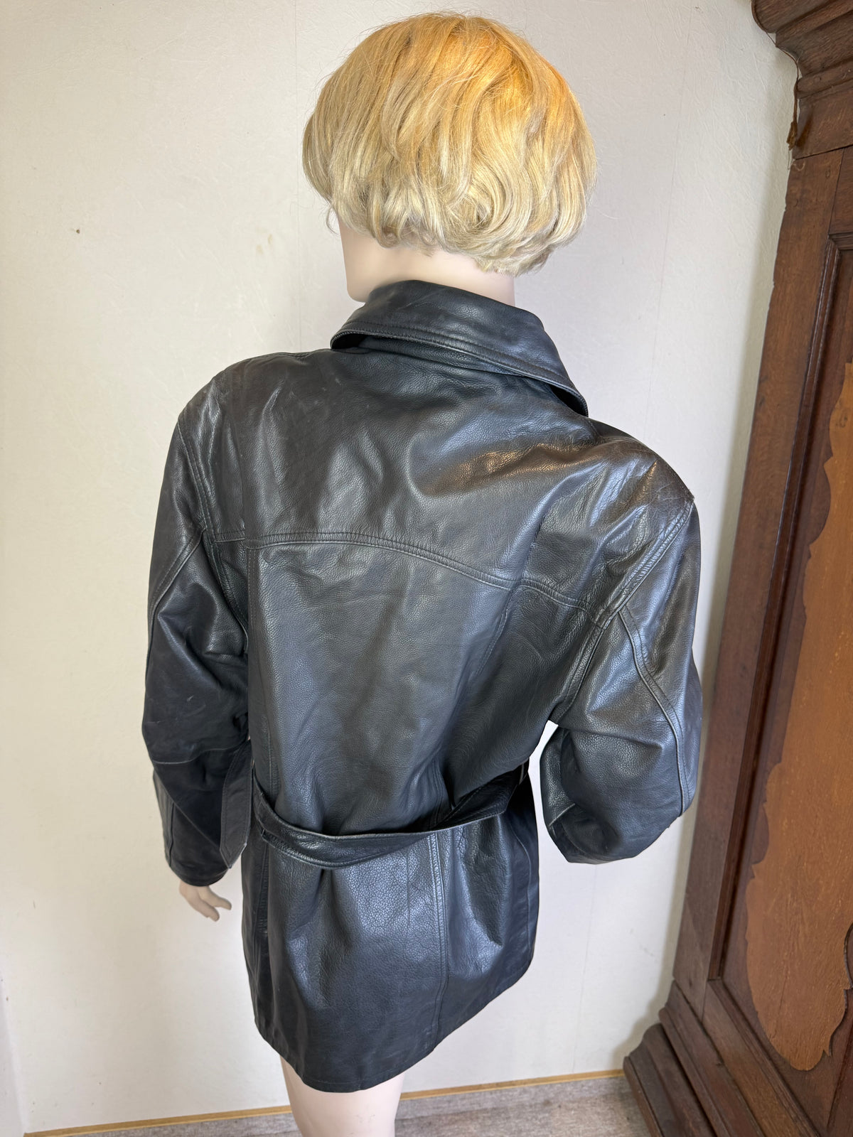 Vintage Marc O’Polo Lederjacke Gr. L Schwarz – Echtleder Bikerjacke mit Gürtel