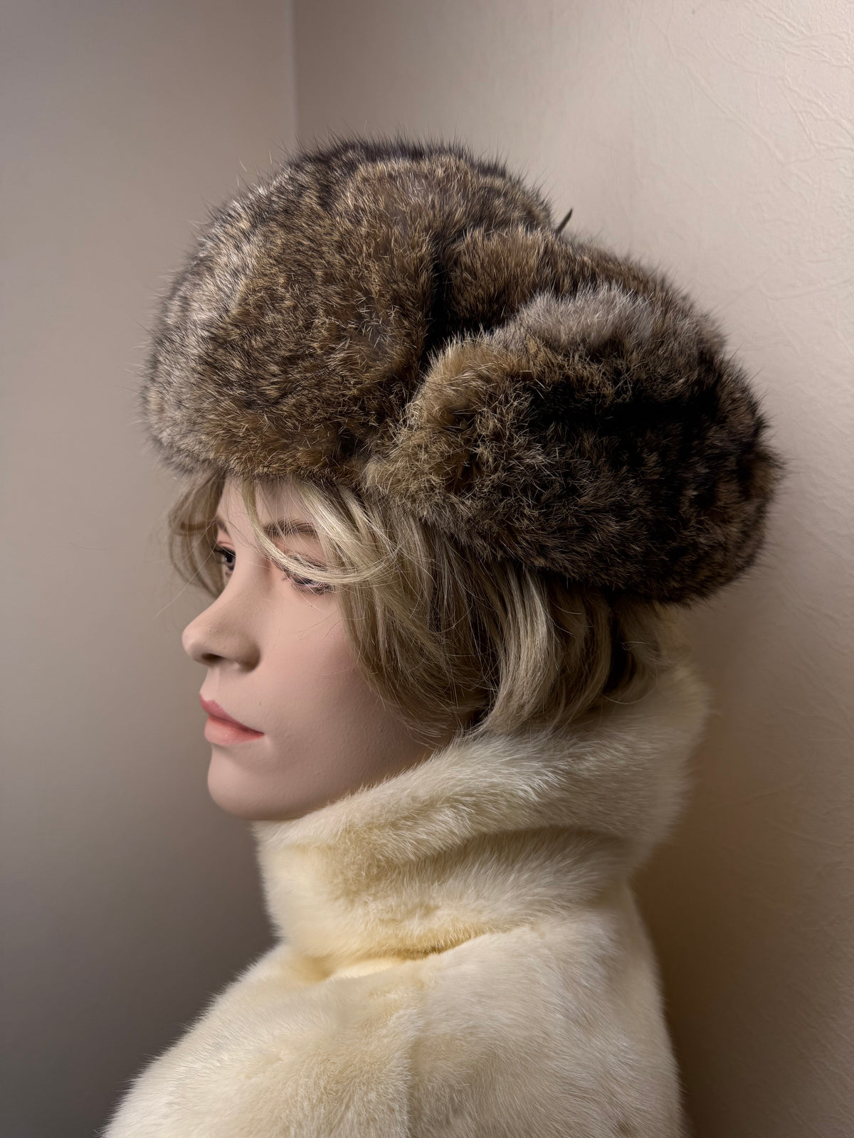Vintage Kaninchenfell Ushanka Wintermütze Echtpelz Braun Russische Pelzmütze Unisex Trapper Hat