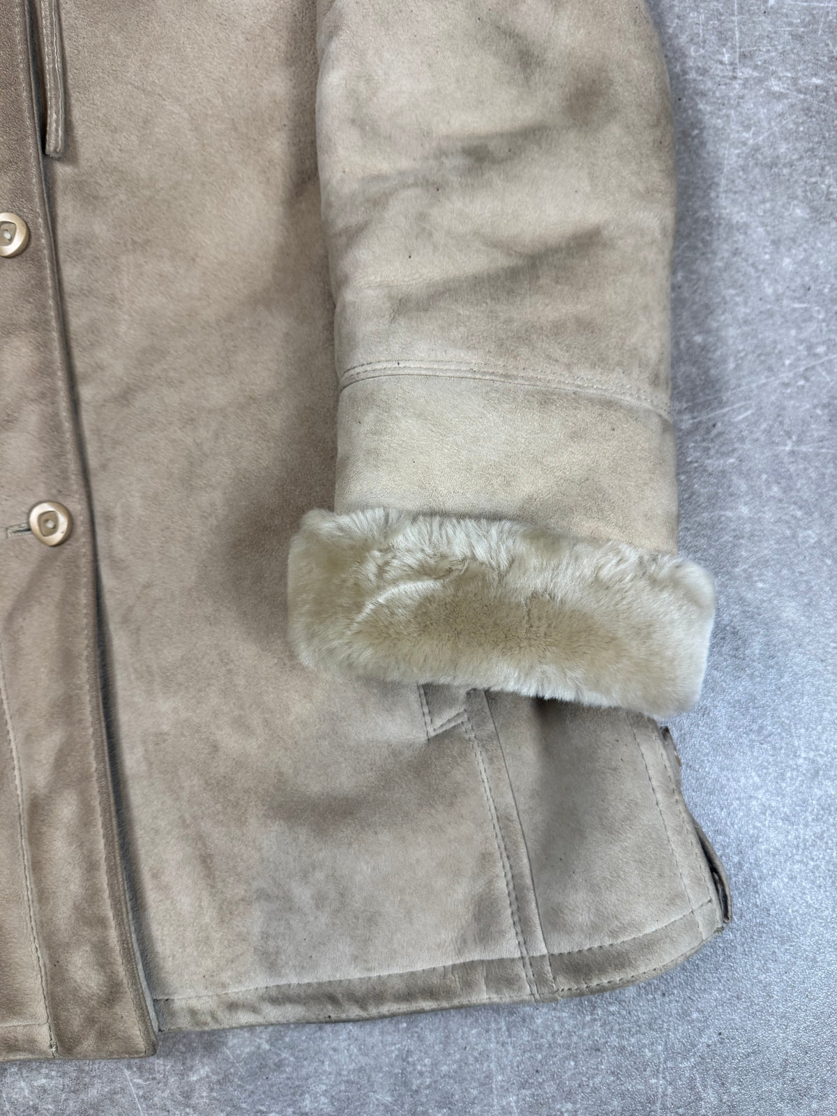 Vintage Damen Lammfelljacke Beige – Echtes Leder Shearling Mantel