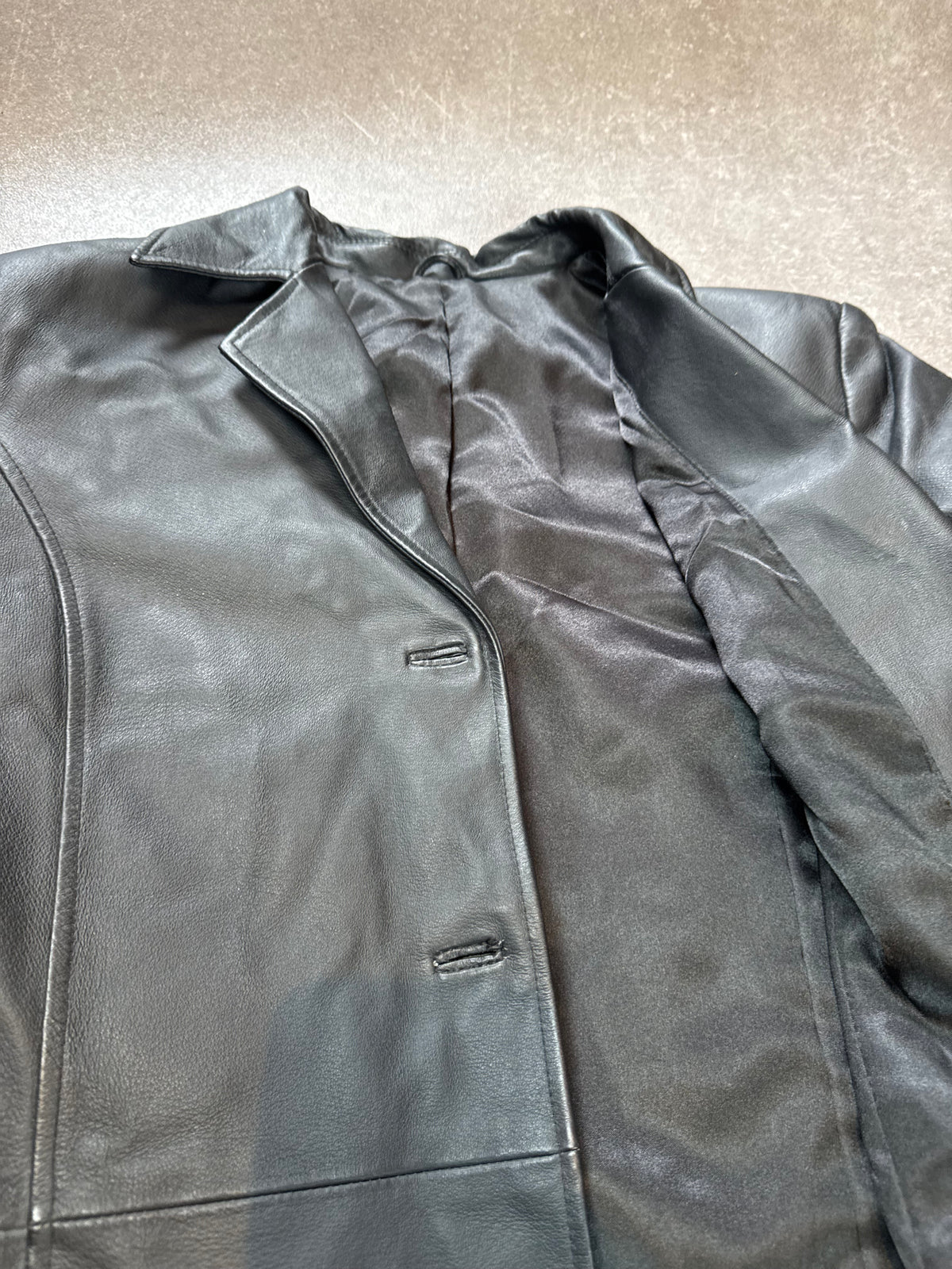 Damen Lederblazer Echtleder Schwarz Mantel Jacke Vintage 90er Gr 40 42