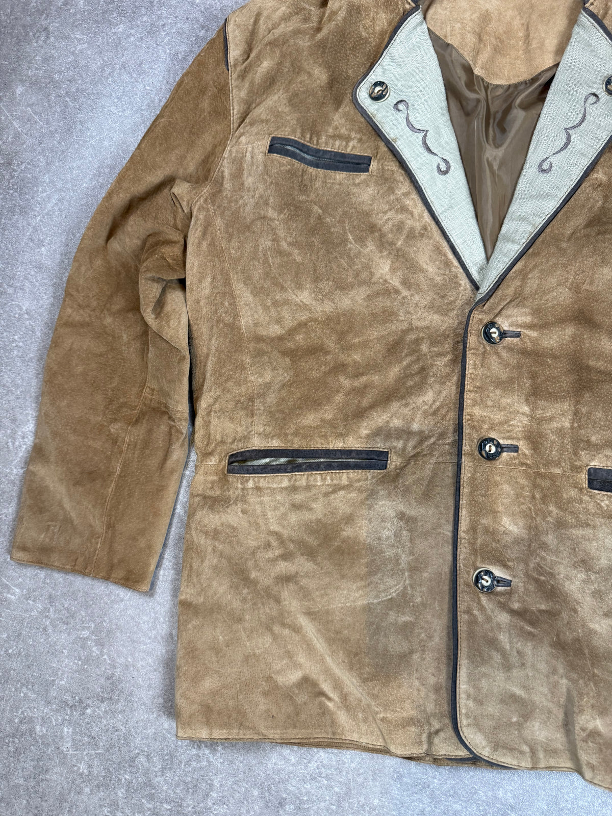 Vintage Trachten Lederjacke Herren Braun Veloursleder Janker Landhausstil