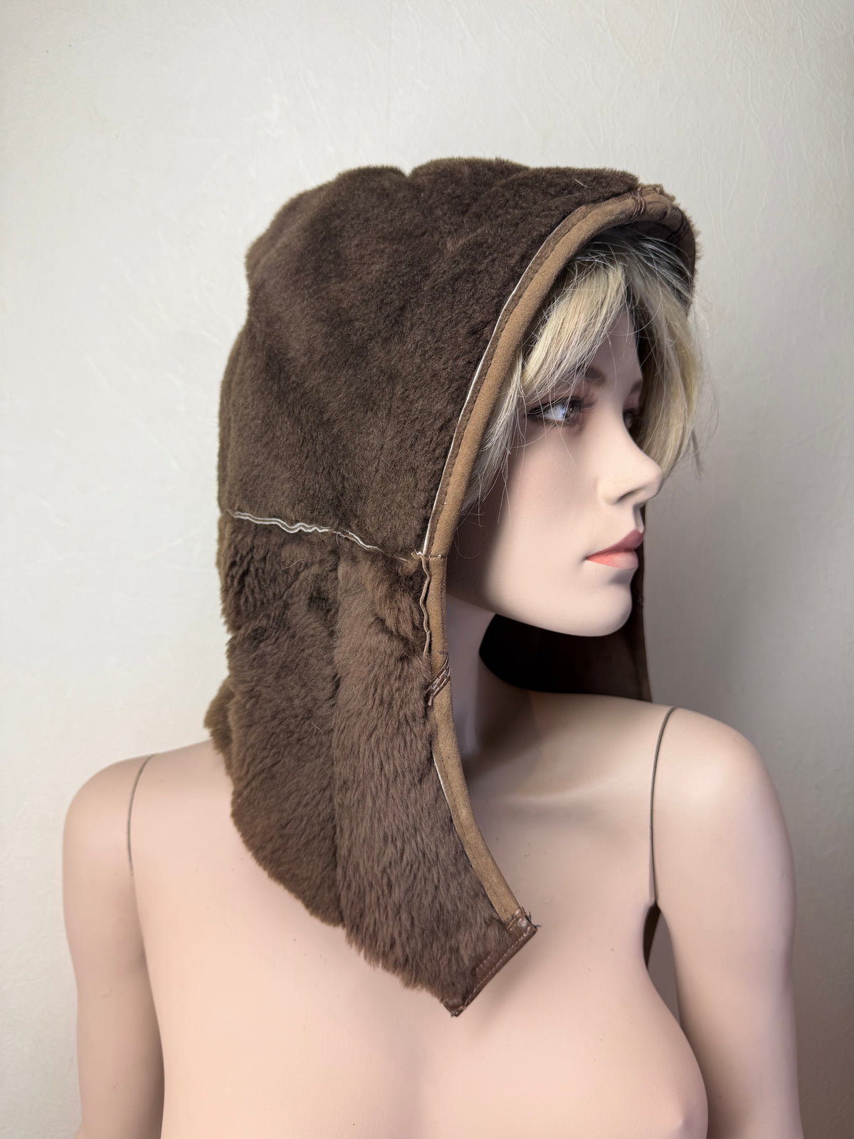 Vintage Lammfell Kapuze Echtfell Shearling Braun Leder Pelzkapuze Abnehmbare Winter Kapuze Unisex