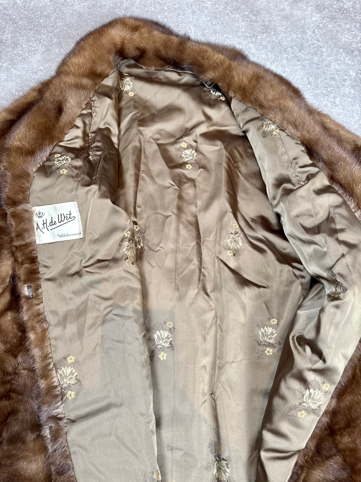 Vintage Samtnerz Nerzmantel Echtpelz Damen Gr. L XL Braun A.H. de Wit Wildervank