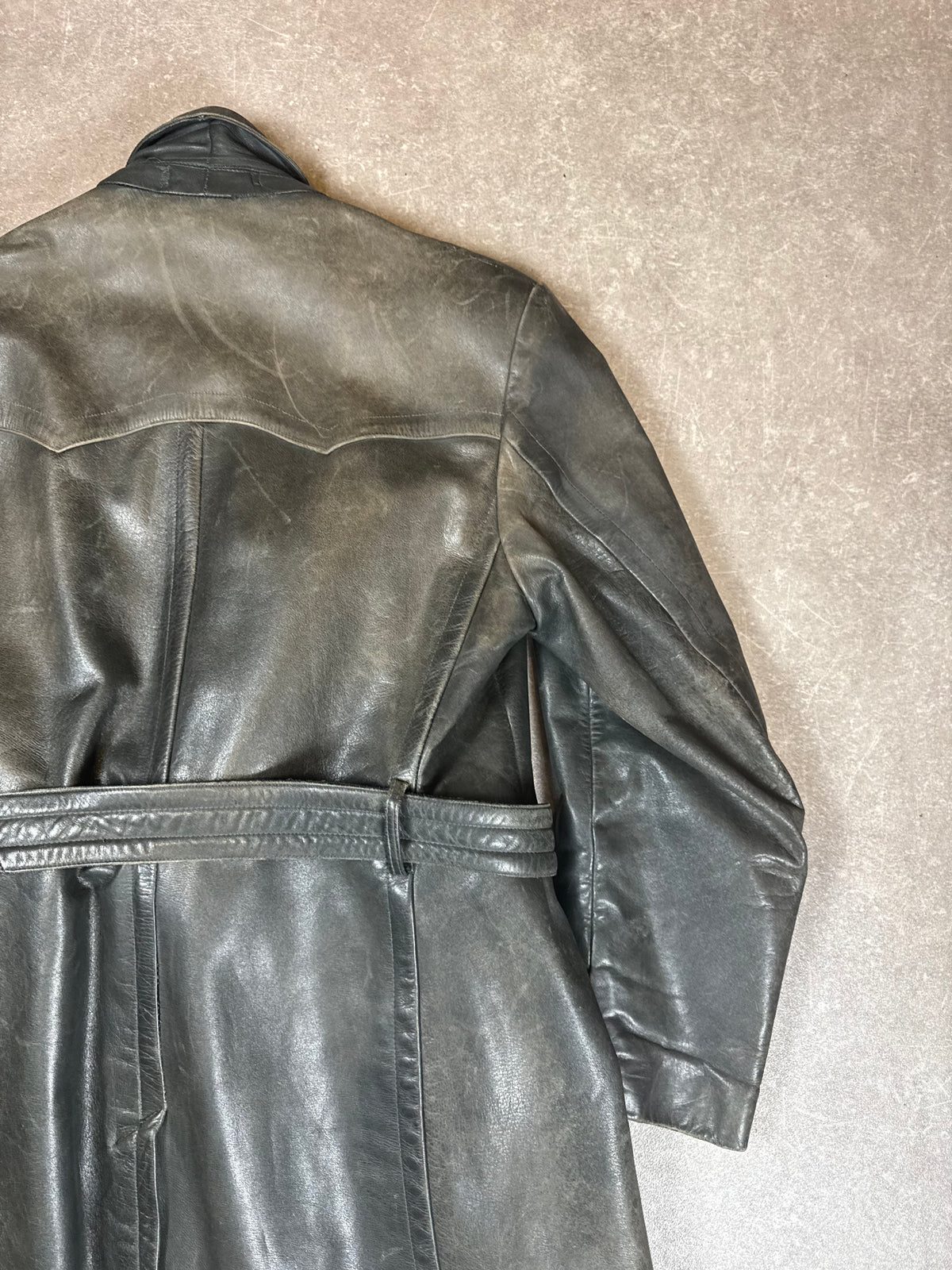 Vintage Shiva Leder Mantel Schwarz Echtleder Gürtel Motorrad Biker 70er 80er