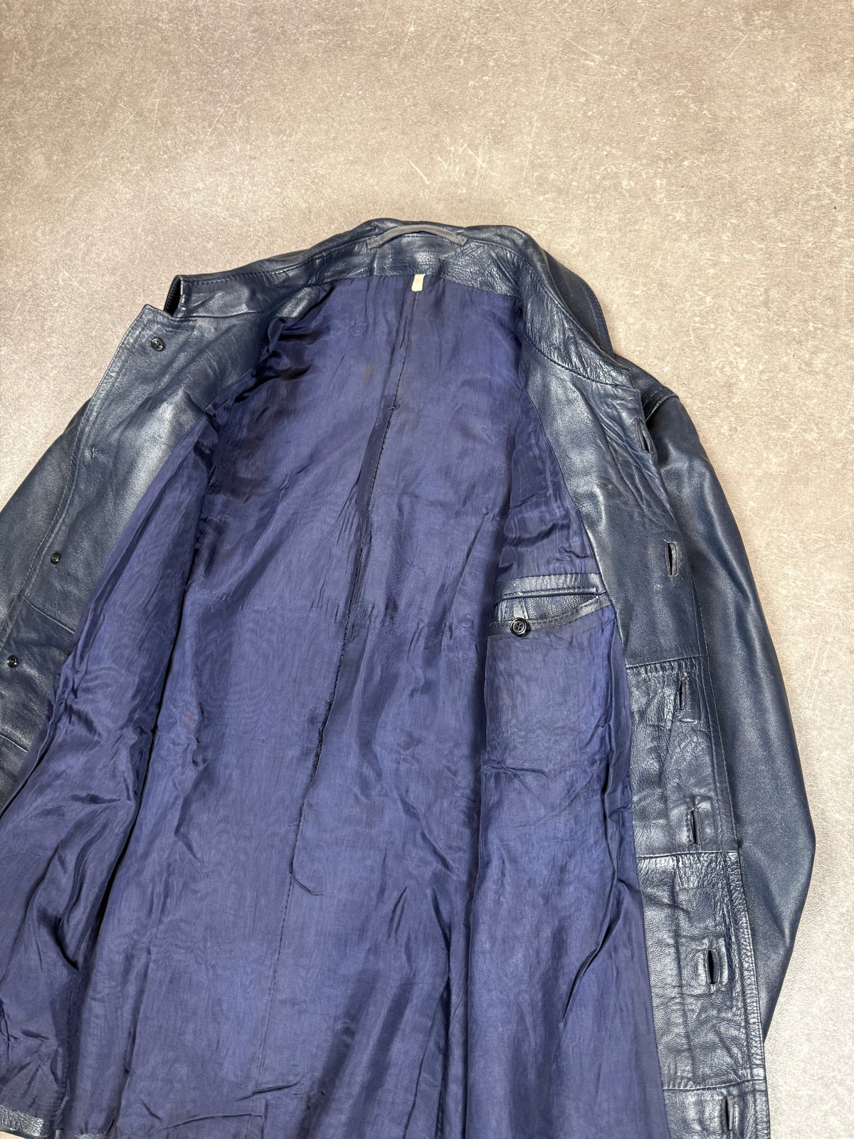 Vintage Herren Lederjacke Dunkelblau – Echtleder Hemdjacke 70er 80er Jahre