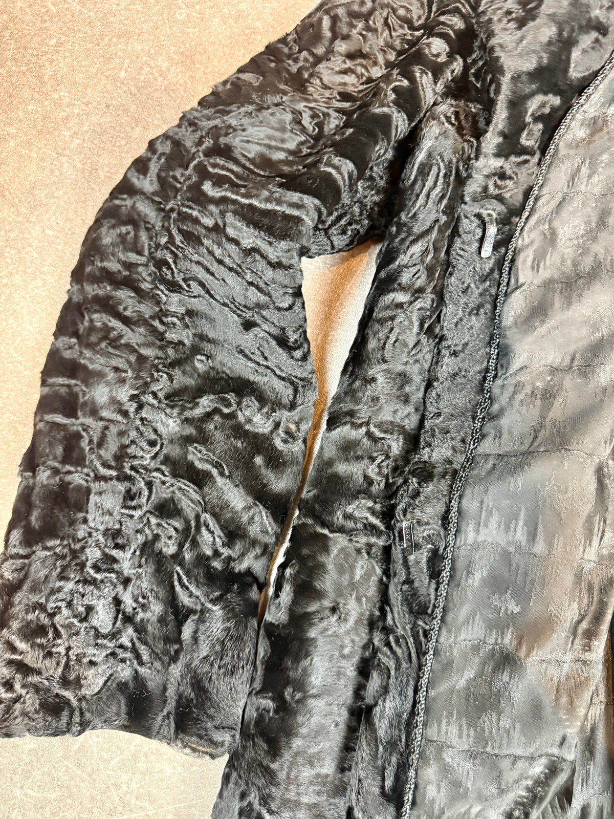 Vintage Swakara Persianer Pelzmantel Schwarz Karakul Lammfell Damen Echtpelz Mantel M