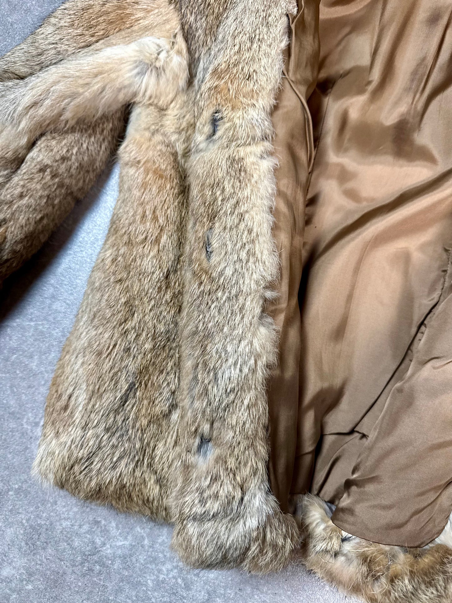 Vintage Kaninchen Pelzjacke Echtpelz Damen Grau Braun HEKA Gr. 38 Rabbit Fur Jacket