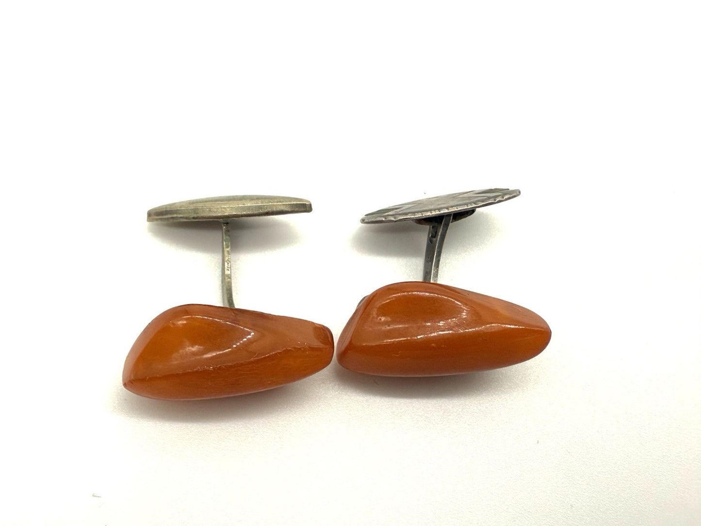 K25B25- BUTTERSCOTCH BERNSTEIN 830 SILBER ANTIKE MANSCHETTENKNÖPFE VINTAGE