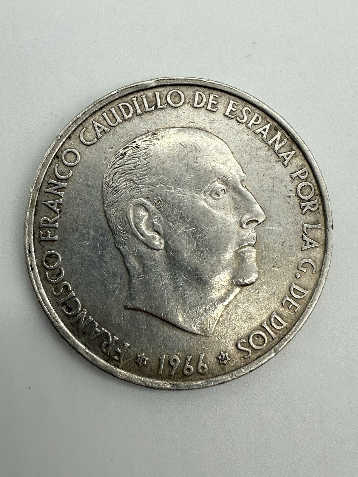 K25C9- SPANIEN SILBER MÜNZE 100 PTAS 1966 FRANCO CAUDILLO DE ESPANA