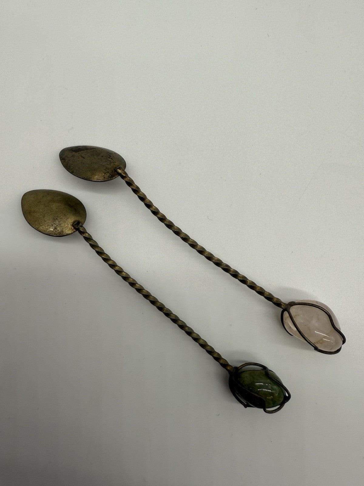 K25C40-2 ANTIKE SILBER LÖFFEL MIT NATURSTEIN - VINTAGE MOKKALÖFFEL