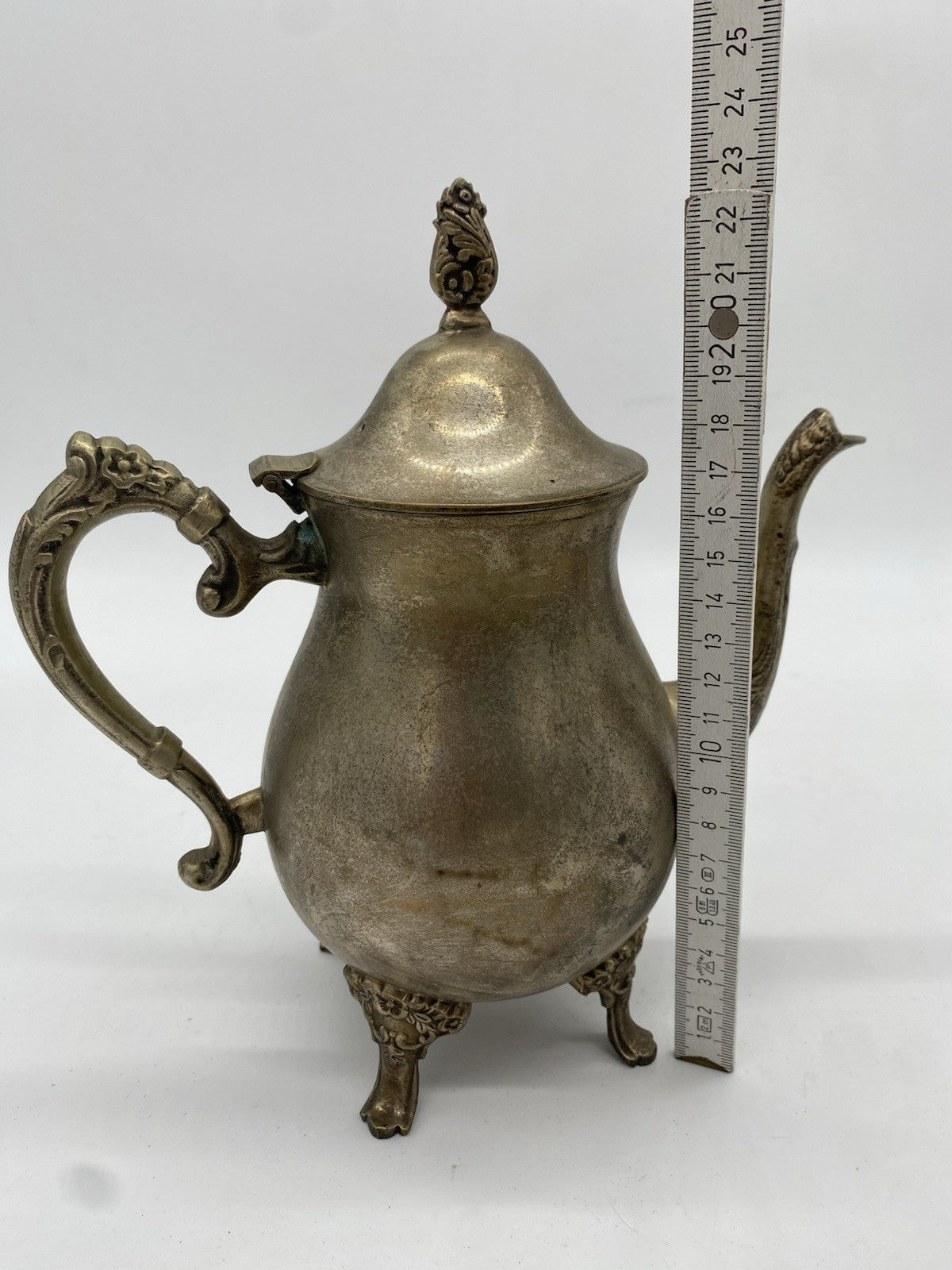 ANTIKE VERSILBERTE KANNE SCHÖNE VERZIERTE KAFFEEKANNE