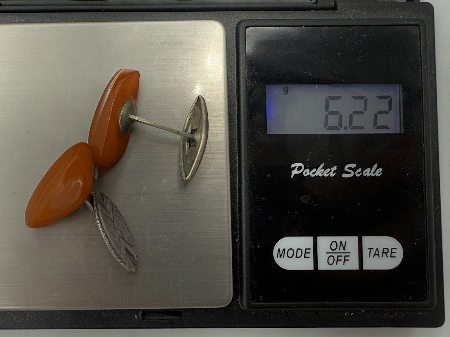 K25B25- BUTTERSCOTCH BERNSTEIN 830 SILBER ANTIKE MANSCHETTENKNÖPFE VINTAGE