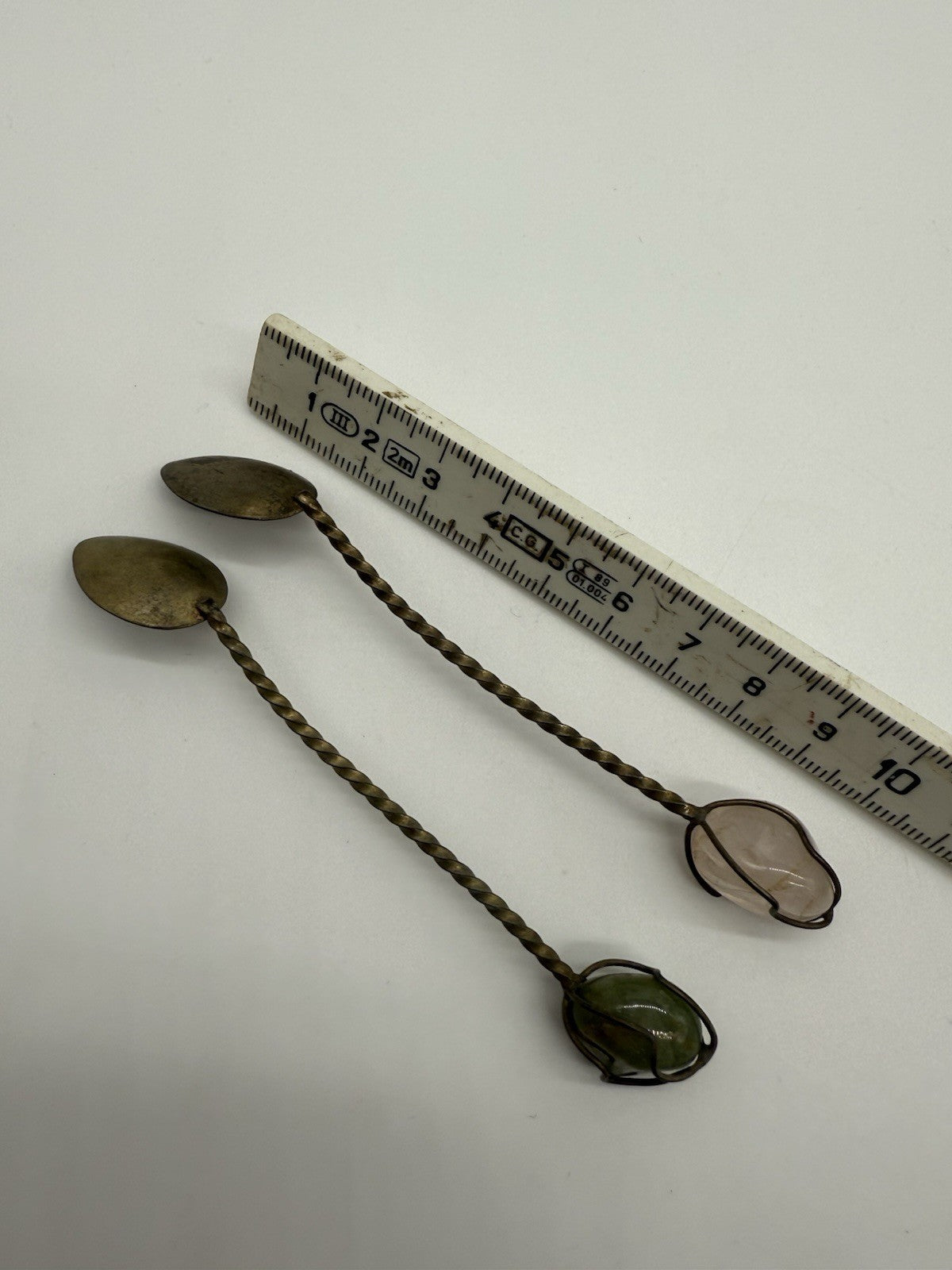 K25C40-2 ANTIKE SILBER LÖFFEL MIT NATURSTEIN - VINTAGE MOKKALÖFFEL
