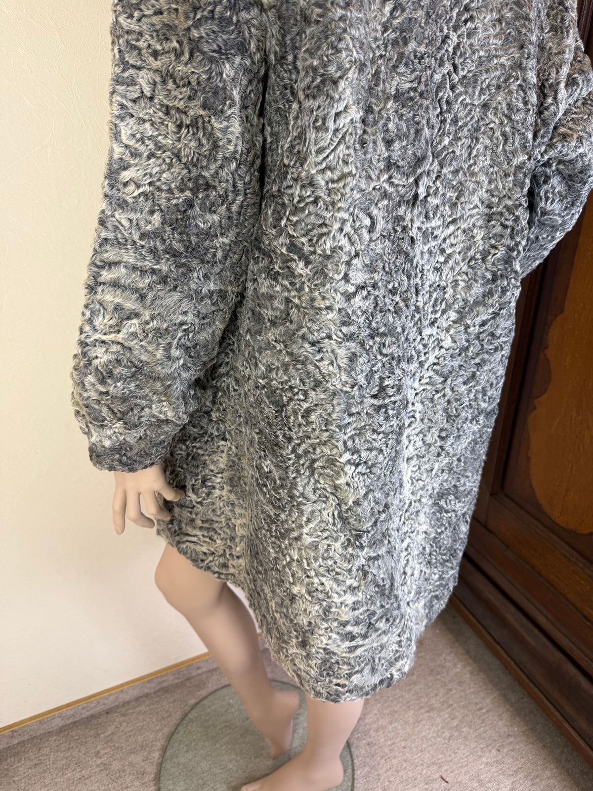 Vintage Persianer Pelzmantel Damen Grau Schwarz