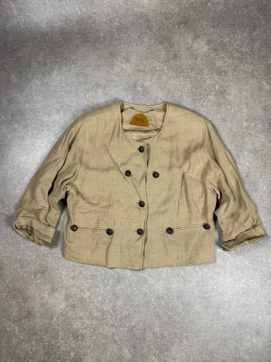 Vintage JULIUS LANG Beige Linen Jacket Metal Buttons