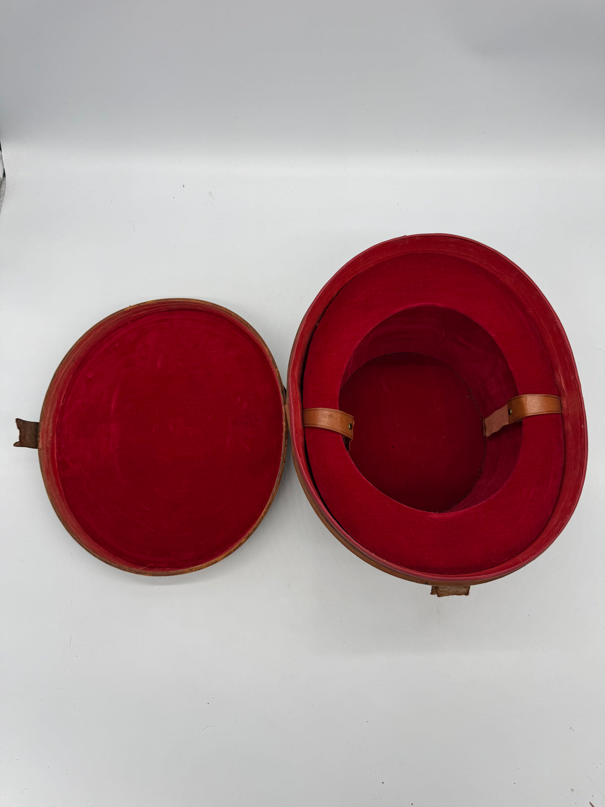 Antiker Zylinder Hutkoffer Leder Rot Samt Vintage Hutschachtel Hutbox um 1900