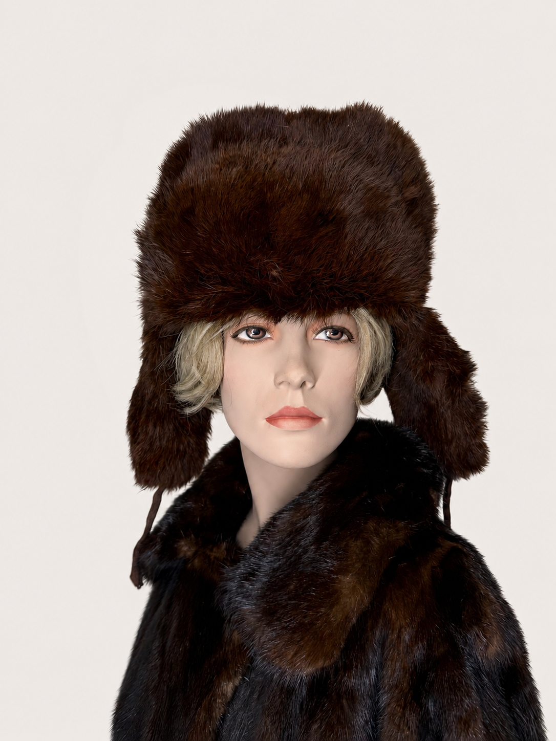 Vintage Nerz Pelzmütze Ushanka Braun Echtpelz Wintermütze Damen Herren