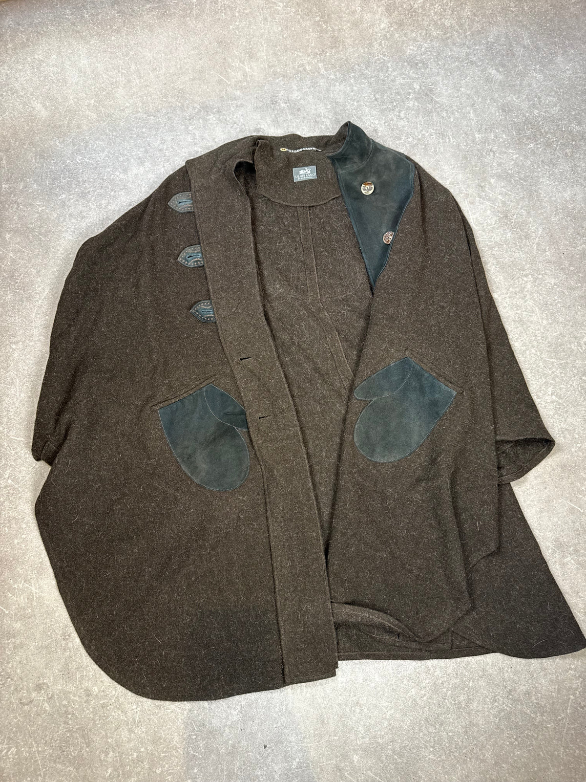 Julius Lang Trachten Cape Poncho Damen Braun Wildleder Wollcape Oversize Vintage